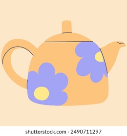 Tetera linda en estilo plano de garabato de dibujos animados. Elemento para el diseño, carteles, patrones de tela, decoración de la cocina, café, comedor, logotipo
