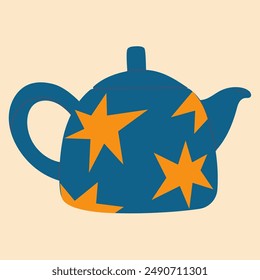 Cute teapot in cartoon doodle flat style. Element for design, posters, fabric patterns, kitchen decor, cafe, dining room, logo