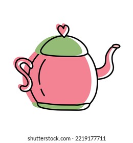 Cute teapot clipart on white background, Vector illustration.