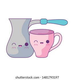 cute teapot with cup kawaii style