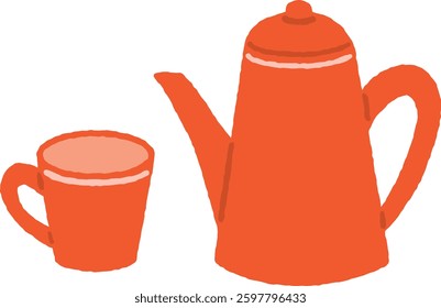 Cute teapot and cups hand drawn illustration