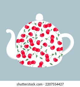 Cute Teapot Decorated With Cherries