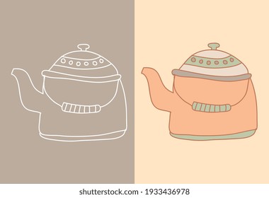 cute teapot with handle hand drawn. vector illustration