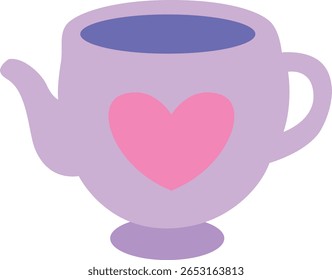 Cute teapot with a heart design in the center, ideal for romantic or festive Ramadan-themed drinkware and illustration projects.