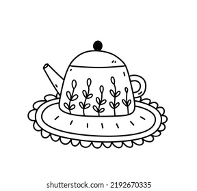 Cute teapot isolated on white background. Vector hand-drawn illustration in doodle style. Perfect for cards, menu, logo, decorations, various designs.