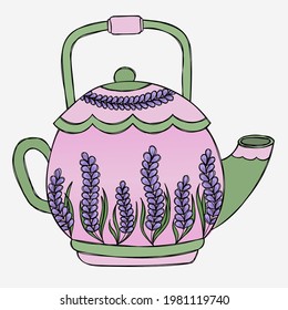 Cute teapot with lavender sprigs
