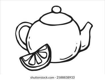 cute teapot with lemon tea. vector illustration in doodle style.