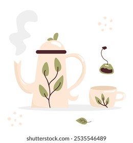 cute teapot and mug for tea drinking