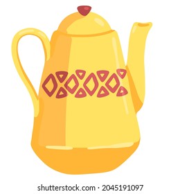 Tetera con patrón. El doodle de dibujos animados de una cómoda vajilla. Ilustración vectorial dibujada a mano. Dibujo único aislado en blanco. Elemento de diseño, impresión, pegatina, tarjeta, decoración, envoltura.