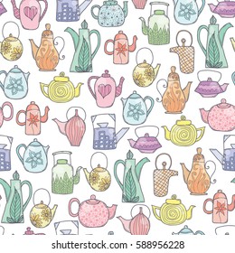Cute teapot seamless in pastel colors.