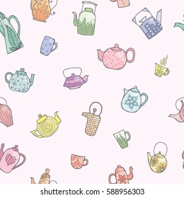 Cute teapot seamless in pastel colors.