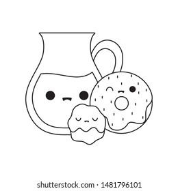 cute teapot with set food kawaii style