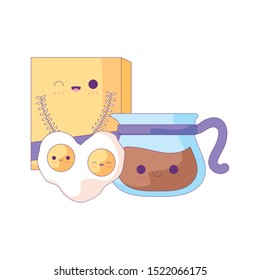 cute teapot with set food kawaii style vector illustration design