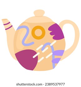 Cute teapots with abstract design. Kettle isolated on white background
