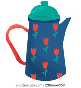 Cute teapots with flower design. Kettle isolated on white background.
