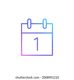 Cute tear-off calendar with 1 date vector icon in trendy minimalist style. Tear-off calendar isolated on white background. Line art.Trendy vibrant color gradient. 