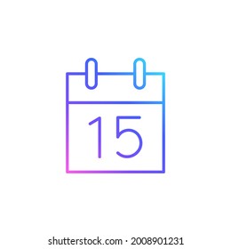 Cute tear-off calendar with 15 date vector icon in trendy minimalist style. Tear-off calendar isolated on white background. Line art.Trendy vibrant color gradient. 