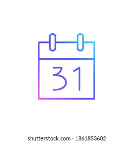 Cute Tear-off Calendar With 31 December Vector Icon In Trendy Minimalist Style For New Year Eve. Tear-off Calendar Isolated On White Background. Line Art.Trendy Vibrant Color Gradient. 