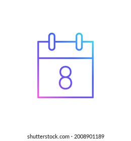 Cute tear-off calendar with 8 date vector icon in trendy minimalist style. Tear-off calendar isolated on white background. Line art.Trendy vibrant color gradient. 