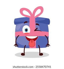 cute teased expression of blue gift box cartoon character
