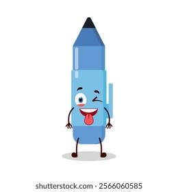 cute teased expression of blue pen cartoon character
