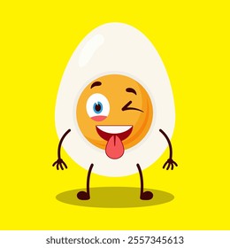 cute teased expression of half boiled egg cartoon character