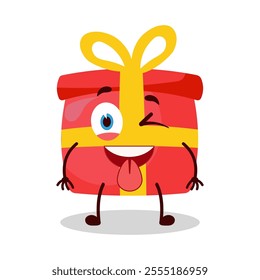 cute teased expression of red gift box cartoon character