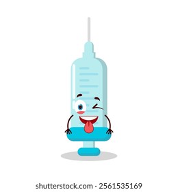 cute teased expression of syringe cartoon character
