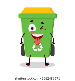 cute teased expression of trash bin cartoon character
