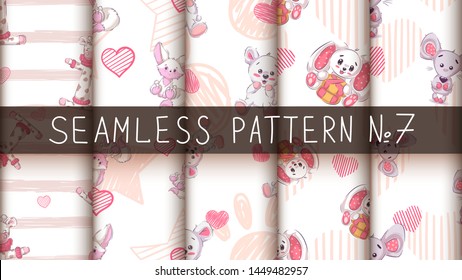 Cute teddy animals - seamless pattern. Hand draw