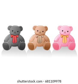 Cute teddy bear 3 colors vector