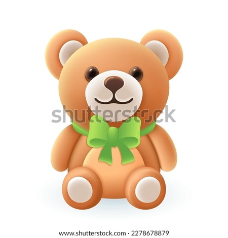 Cute teddy bear 3d illustration. Funny little animal in cartoon style isolated on white background. Animal, nature concept