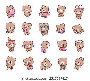 Cute teddy bear. Adorable toy character of childhood. Hand drawn style. Vector drawing. Collection of design elements.