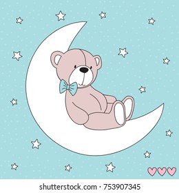 cute teddy bear animal on the moon vector illustration