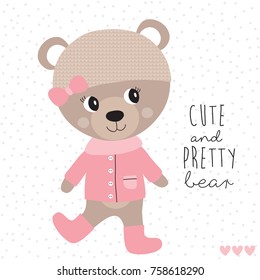 cute teddy bear animal in winter vector illustration