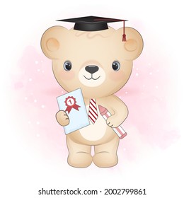 Cute Teddy Bear And Award Hand Drawn Illustration