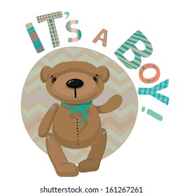 Cute teddy bear baby greeting for boys