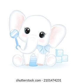 Cute Teddy Bear with baby toy illustration