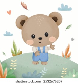 Cute teddy bear  with Background Spring jungle