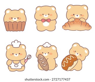 Conjunto de Ilustraciones de panadería de oso de peluche lindo