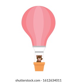 cute teddy bear in balloon air hot travel vector illustration design