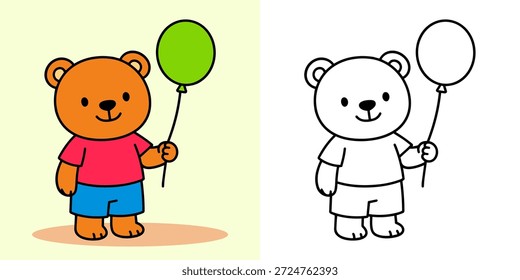 cute teddy bear with balloon coloring page for kids
