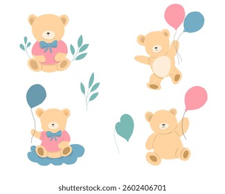 Cute Teddy Bear With Balloon Illustration for Children
