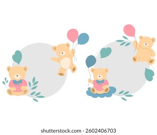 Cute Teddy Bear With Balloon Illustration Wreath for Children