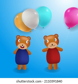 cute teddy bear with balloons