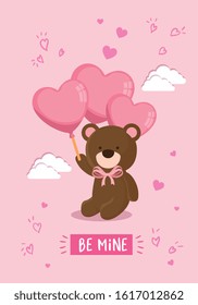 cute teddy bear with balloons helium vector illustration design