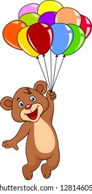 Cute teddy bear with balloons on white background