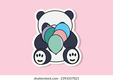 Cute Teddy Bear con la ilustración vectorial del diseño de la pegatina de los globos. Concepto de icono de naturaleza animal. Diseño de iconos con estilo de dibujos animados planos.