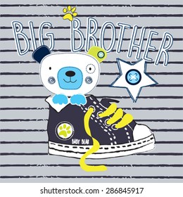 cute teddy bear big brother, T-shirt design vector illustration