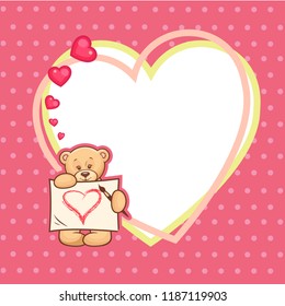 Cute Teddy bear and big heart, vector illustration